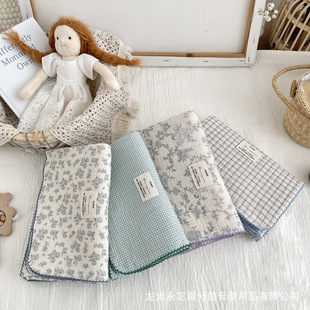 ins碎花格子韩风纯棉纱布婴幼儿抱毯包被包巾浴巾软糯盖毯