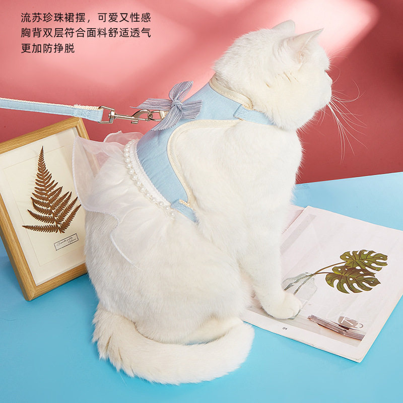 猫咪狗狗背心式牵引绳防挣脱小型犬泰迪比熊博美胸背带公主裙衣服