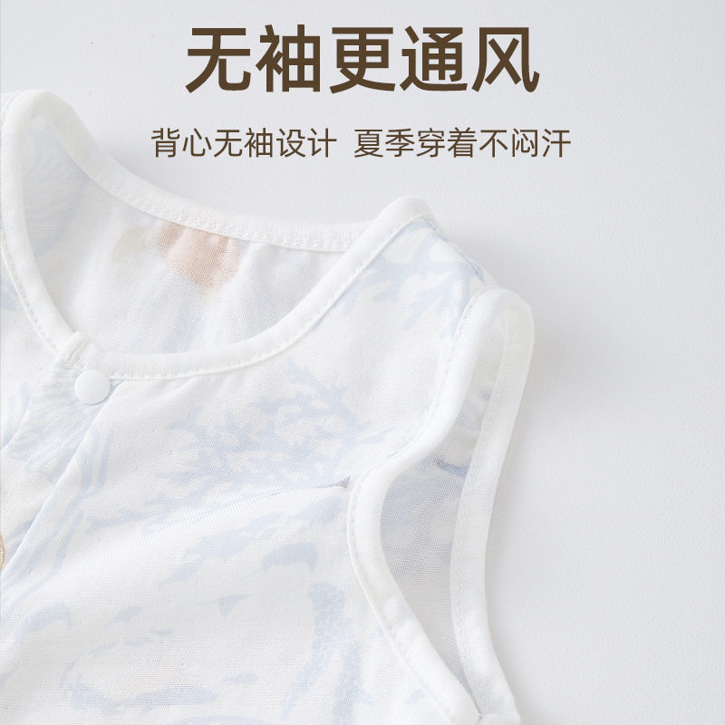 宝宝衣服夏竹棉纱布婴儿夏超薄款连体衣哈衣爬服背心无袖婴儿衣服