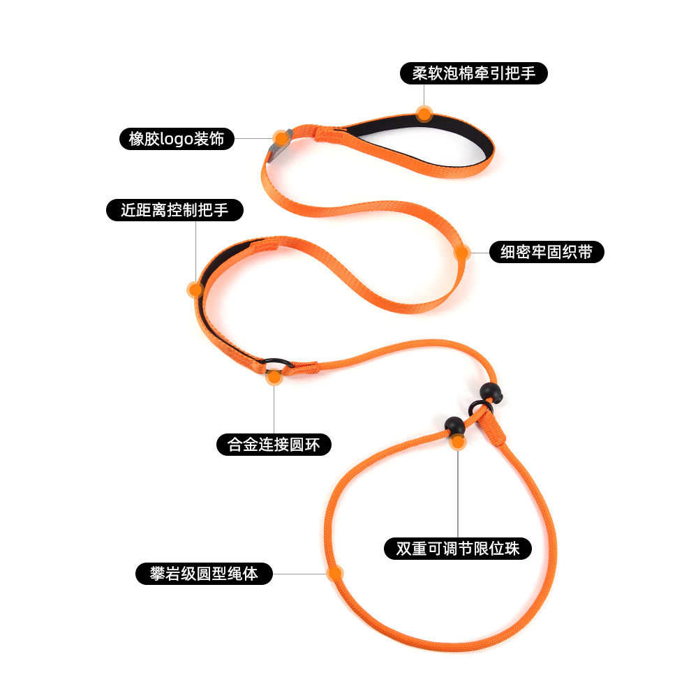 狗狗牵引绳防爆冲遛狗绳宠物牵引防挣脱一体式尼龙狗链耐拉p绳p链