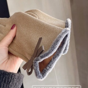 手套女士冬季韩版可爱蝴蝶结加绒加厚保暖可触屏骑行开车防寒手套