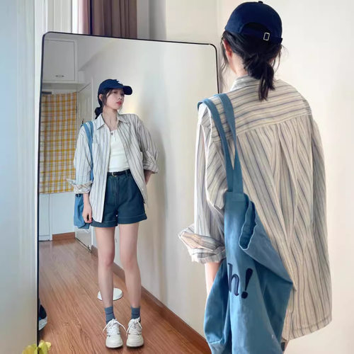 港风长袖衬衫女春秋新款