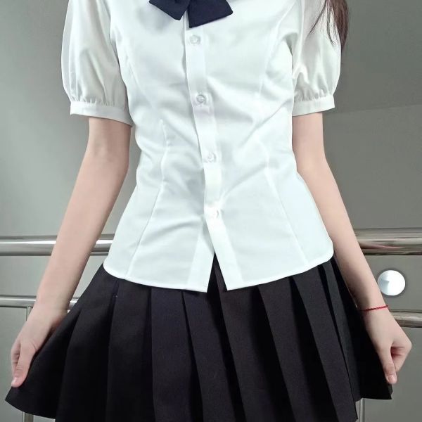 收腰绑带衬衫超仙减龄学院风黑色百褶裙辣妹夏季新款学生套装女