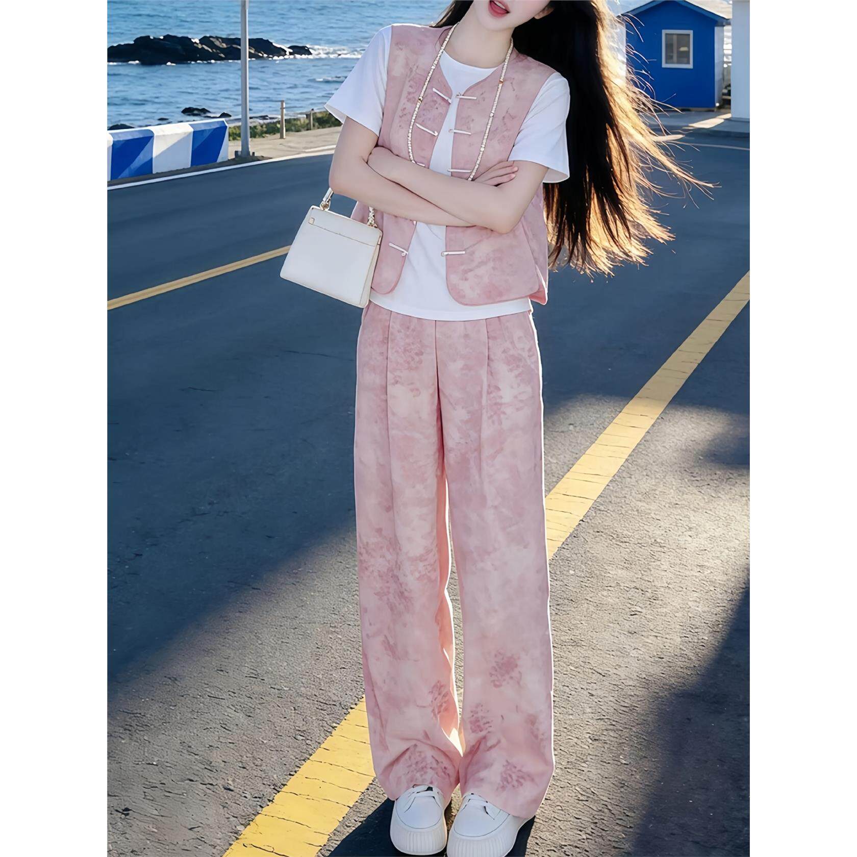 新中式国风休闲运动套装女2026夏季新款高级感洋气马甲长裤三件套