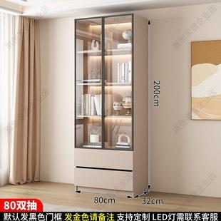 实木书柜家用带玻璃门客厅一体整墙现代储物柜轻奢书架展示柜定制