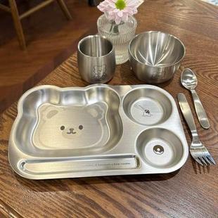 304不锈钢儿童宝宝餐盘分格幼儿园餐具吃饭套装 初德品质 碗勺