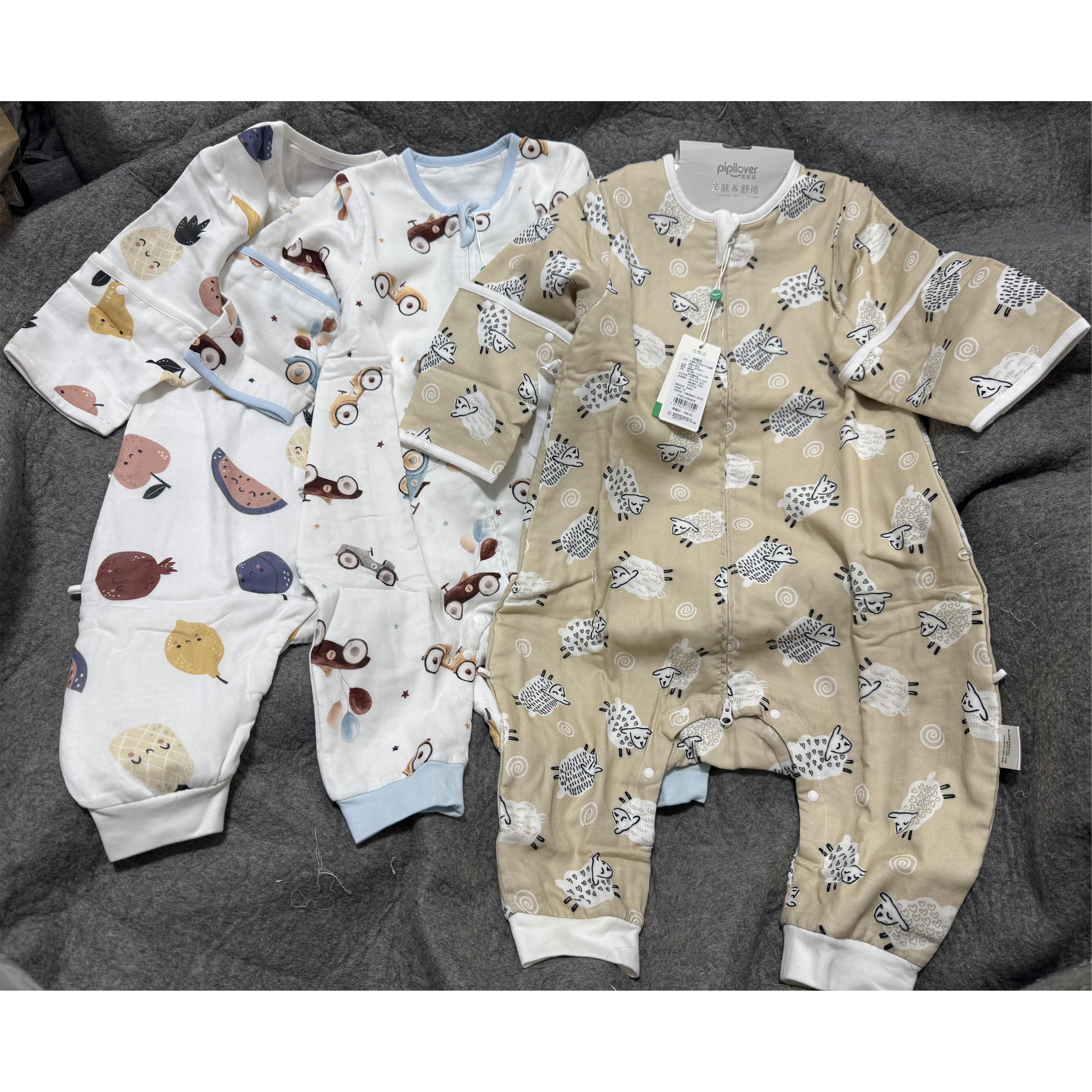 外贸原单秋季宝宝前6后4层竹棉纱布带可脱卸长袖分腿睡袋