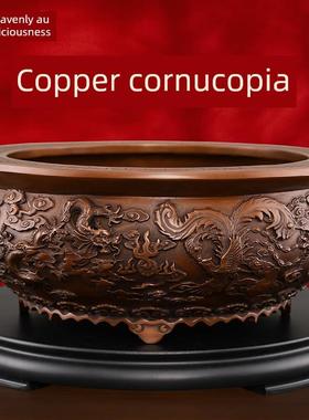 铜聚宝盆纯铜聚财饰品客厅入口大厅高端开幕礼家居收纳罐