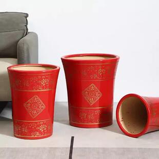 陶瓷花盆家用大口径高脚中国红吉祥如意室内发财树金钱树花盆专用