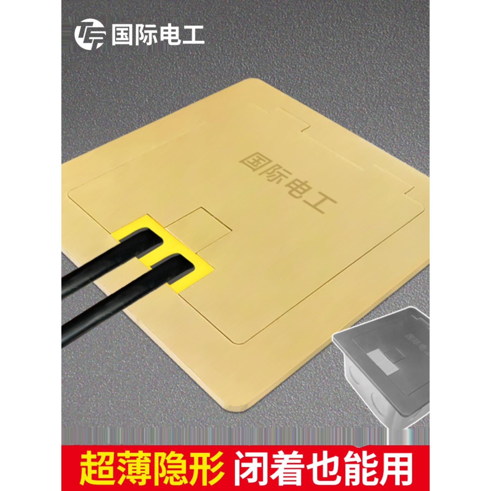 国际电工全铜地插座家用防水隐藏式隐形翻盖网络地面地扦插座面板