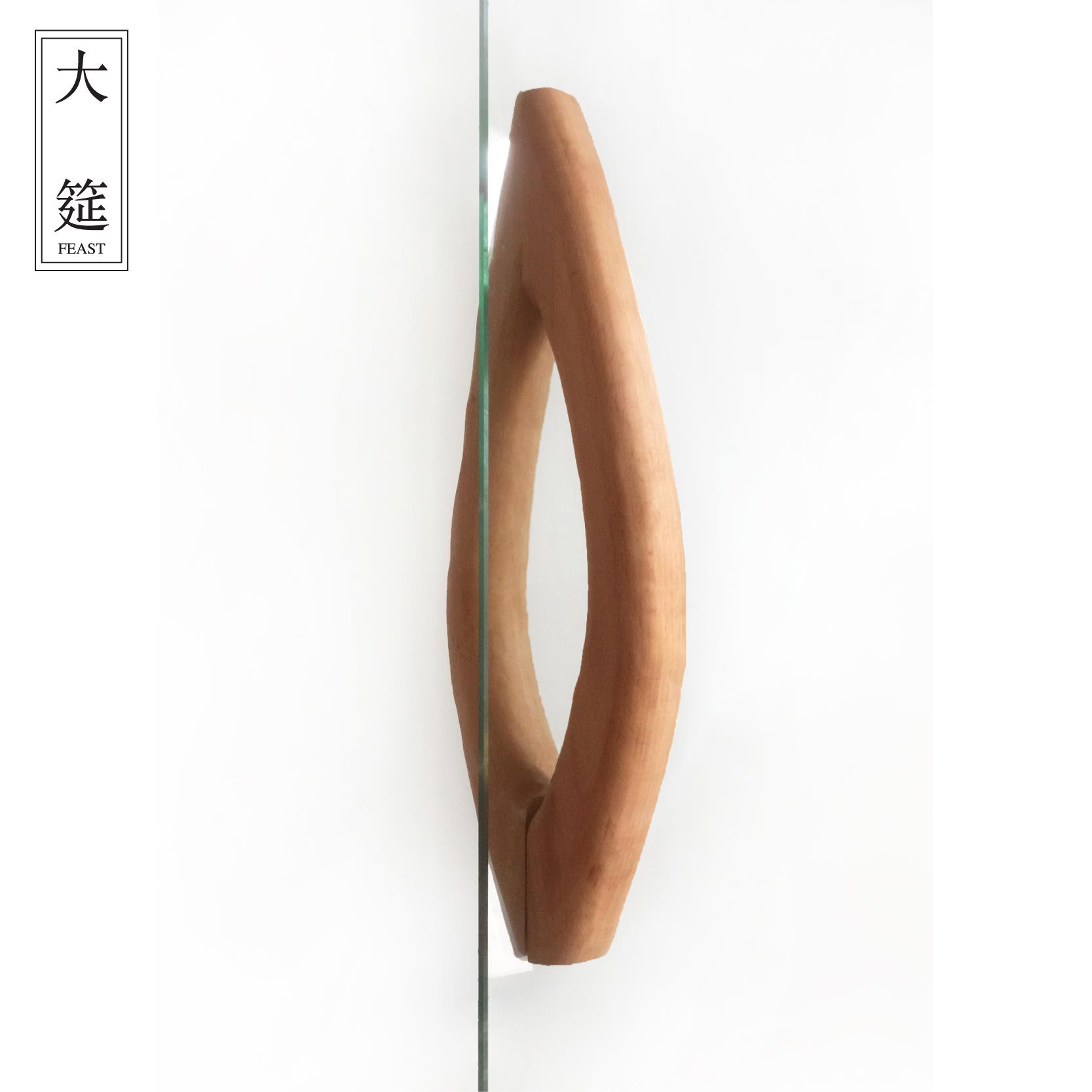 原木质色质无框玻璃门大门拉手拉手实木把手拉c型个性创意浴室