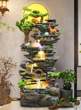 大型落地假山流水喷泉客厅办公室风水轮生财装饰高山循环水景摆件