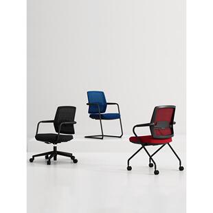 办公室电脑椅工作人员椅黑色透气网弓四脚椅训练椅与腰扶手会议椅