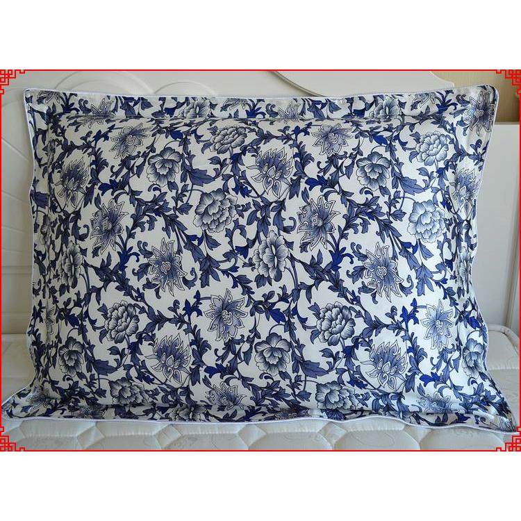 丝绸枕套100桑蚕丝枕套信封框单面青花瓷特惠价