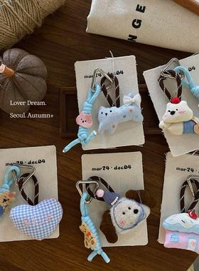 韩国秋冬新款蓝色系小狗爱心挂绳挂饰 可爱时尚钥匙扣包包挂件女