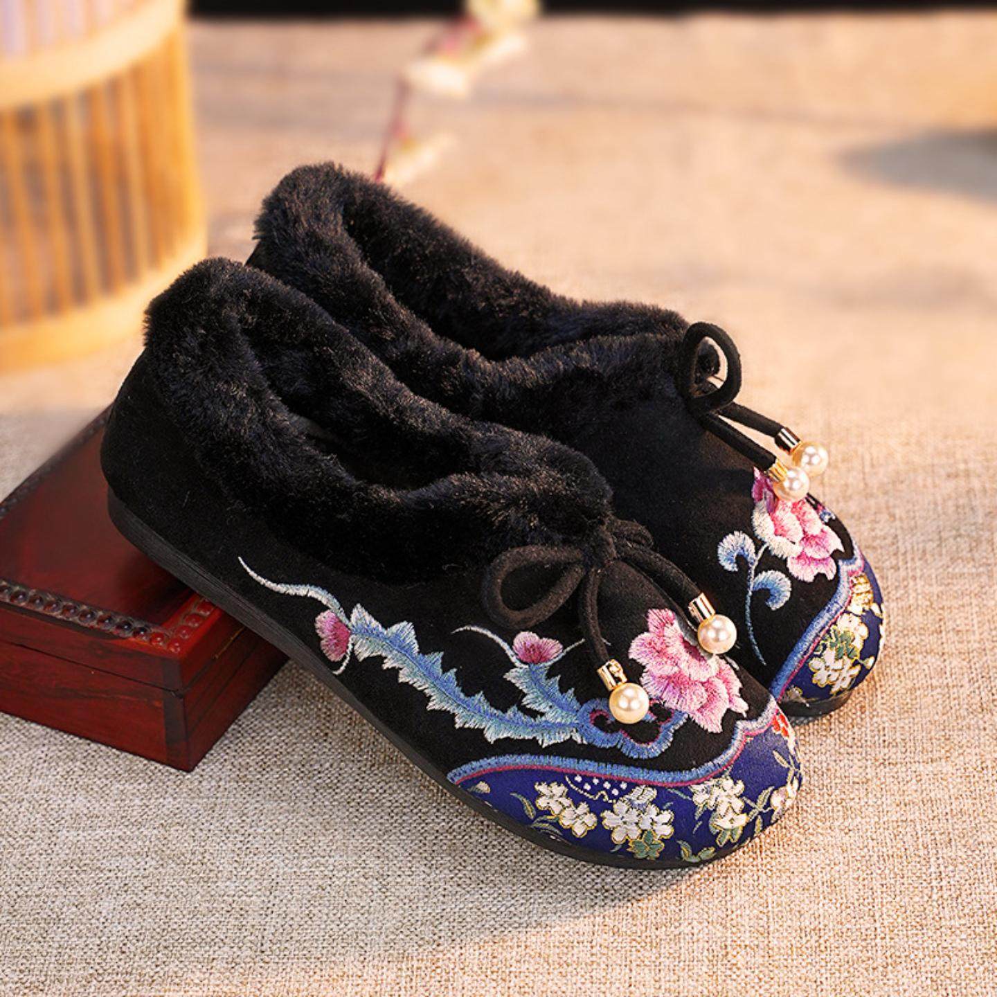 老北京布鞋棉鞋新款冬季加厚保暖防滑厚底百搭中国风民族绣花鞋女