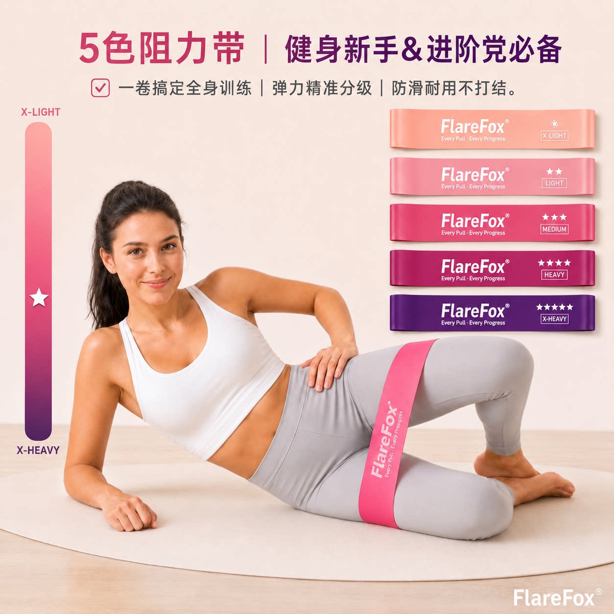 FlareFox健身弹力带阻力圈臀部训练神器瑜伽拉力带家用瘦腿练臀
