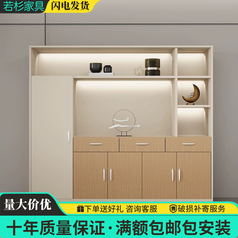 办公室书柜老板桌背景储物柜现代简约置物柜子玻璃门收纳柜档案柜图片