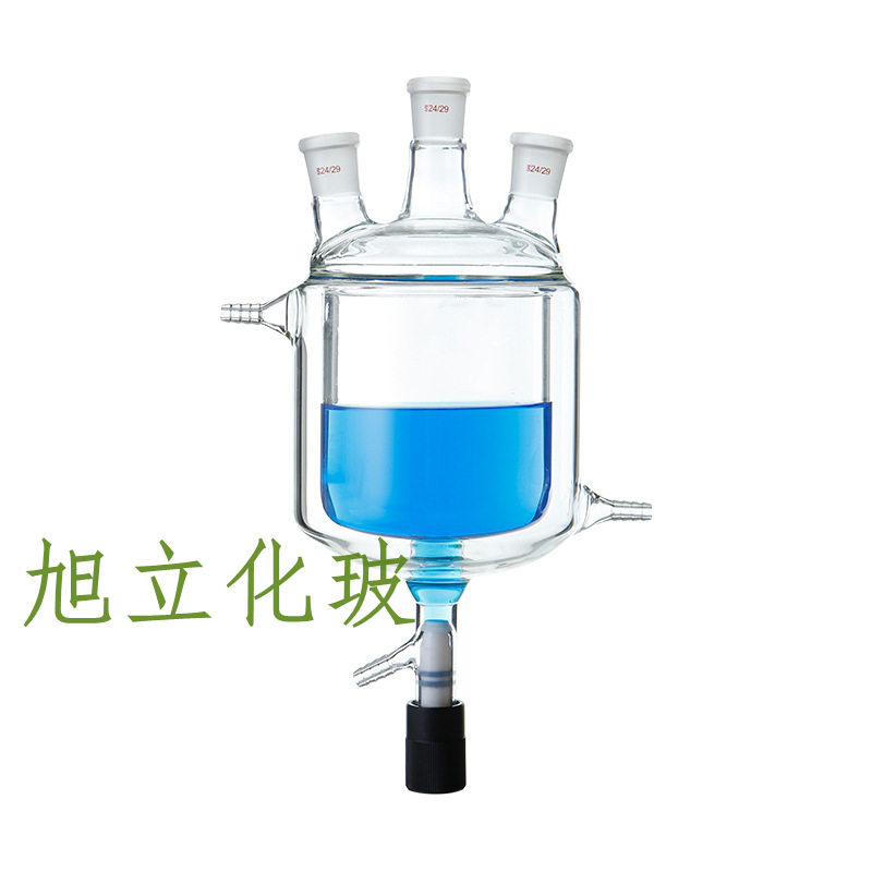 三口四口双层夹套玻璃反应釜反应器反应瓶带放料阀500/1000ml2L3L