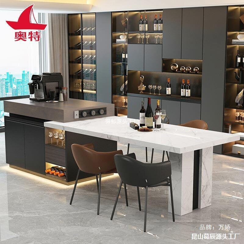 中岛台餐桌一体家用倒台轻奢感导台加厨房岛台柜单独岩板吧台图片