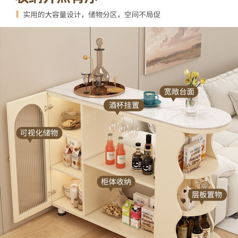 欧式木质岩板可移动吧台玄关柜