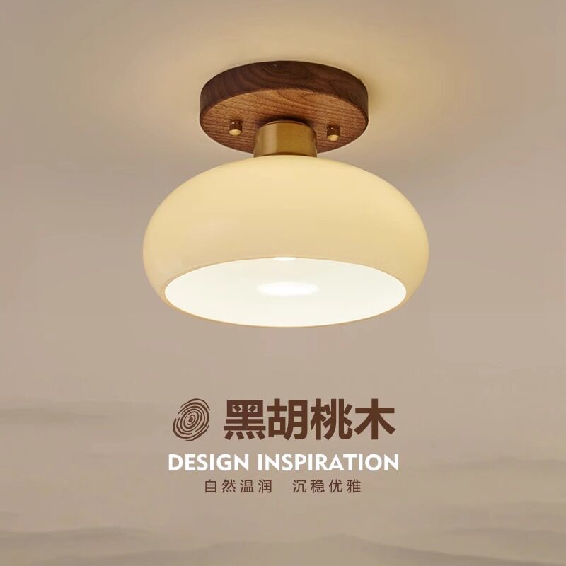 走廊灯过道灯胡桃木新中式吸顶灯中古风奶油风入户玄关阳台聚宝盆