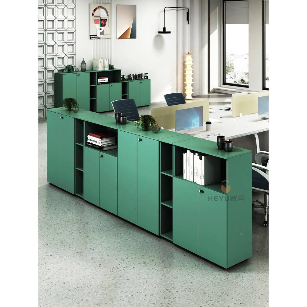 资办公室矮柜文件约现代简木质彩色密码锁储物柜隔断料柜档案M7RE