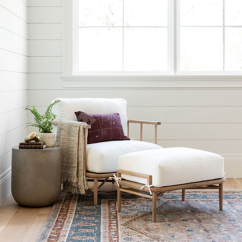 北欧新款实木沙发椅 新中式简约大气客厅休闲单椅 卧室可拆洗圈椅