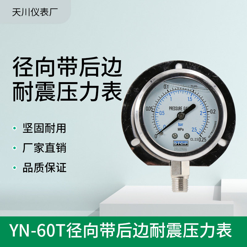 YN-60T船用耐震压力表径向后边油液压水压螺纹M14*1.5天川压力表