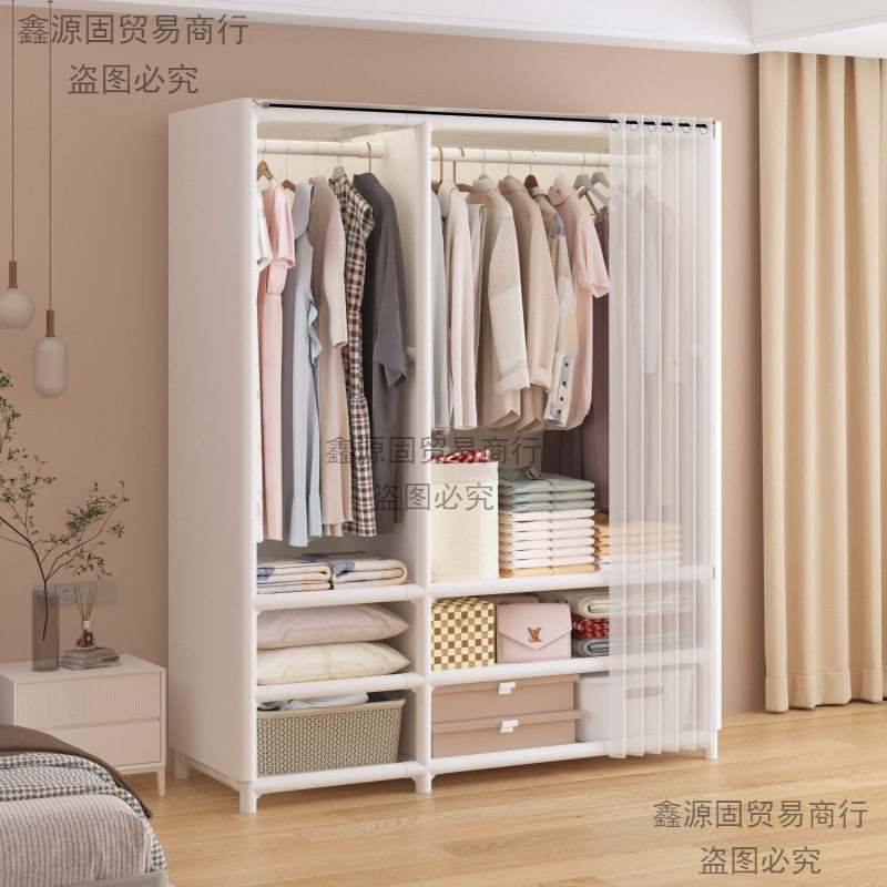 日系简易衣柜家用卧室多层布衣柜带抽屉出租房收纳柜大容量挂衣柜