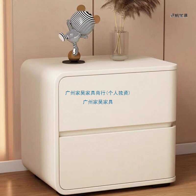 免安装现代简约实木床头柜卧室家用奶油风少女皮质松木柜