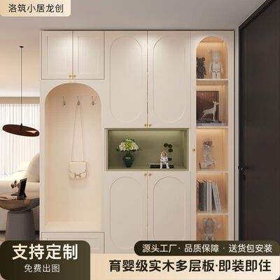 奶油风鞋柜玄关柜坐凳一体家用门口高柜收纳柜入户到顶衣帽柜定