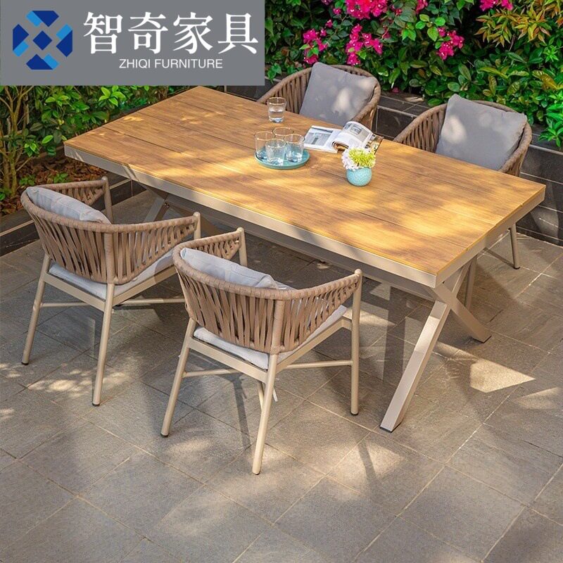 户外藤椅庭院酒店民宿防水防晒高端织带藤椅庭院别墅阳台休闲桌椅