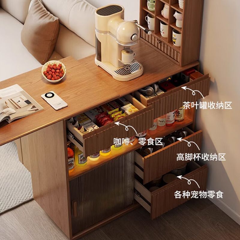 中式实木吧台桌转角家用阳台休闲可伸缩小户型窄岛台隔断柜一体
