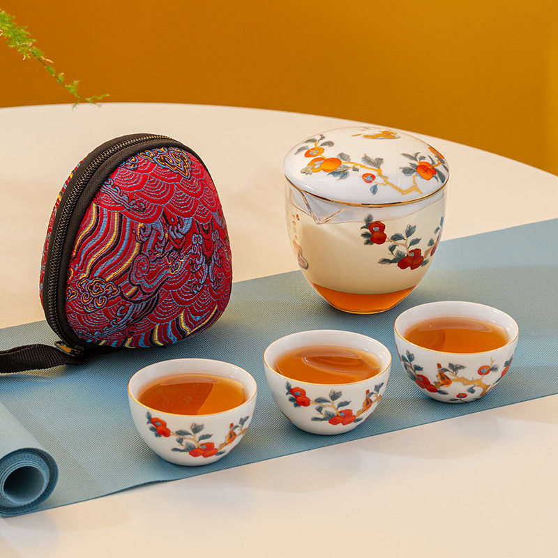 陶瓷快客杯便携式旅行茶具小套装一壶三杯白瓷迷你茶具单人套装