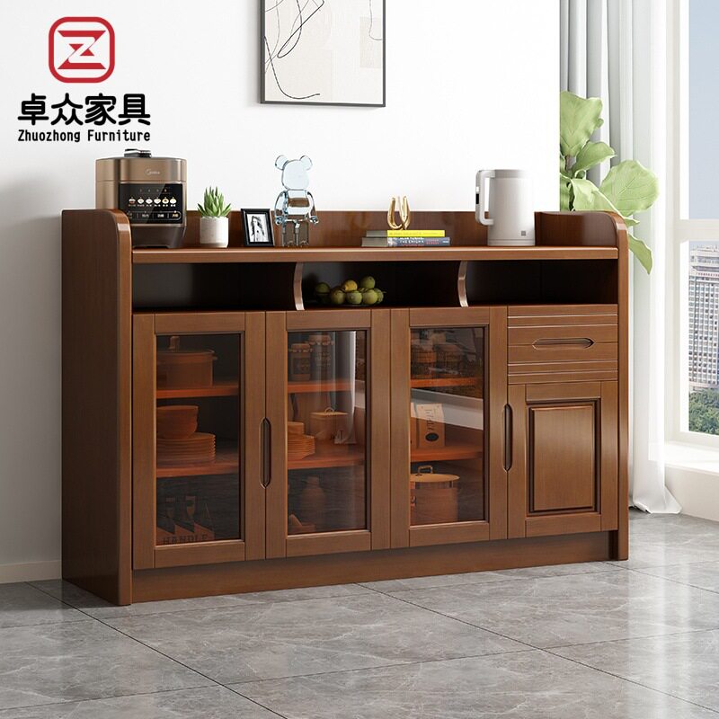 实木餐边柜碗柜家用厨房橱柜带玻璃门储物柜靠墙酒柜茶水柜置物柜