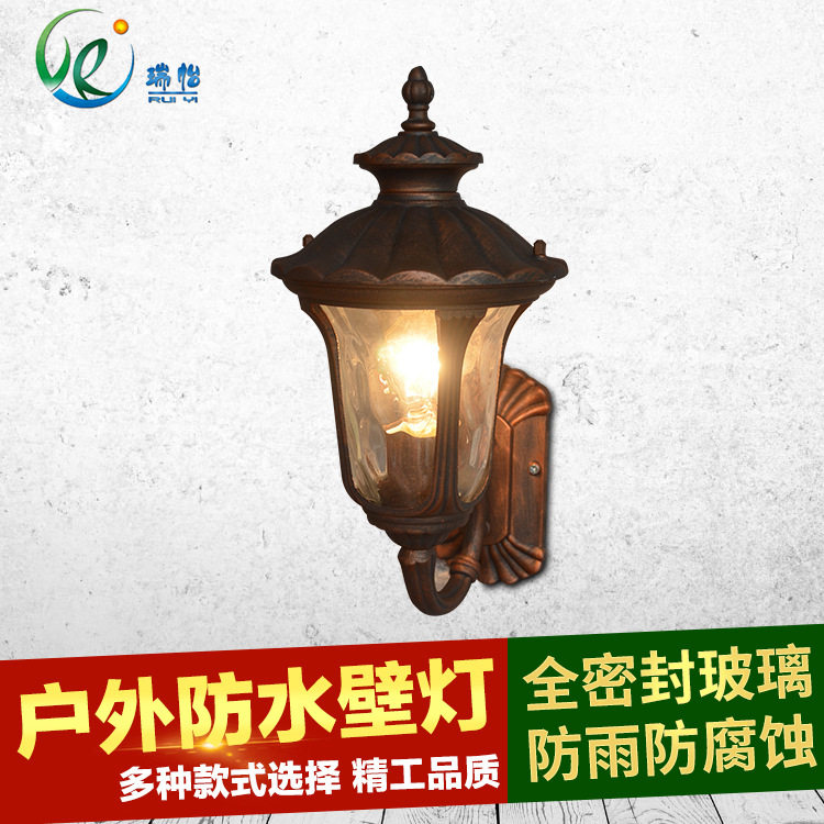 石头纹玻璃罩户外防水壁灯 阳台LED节能庭院壁灯 欧式复古户外灯