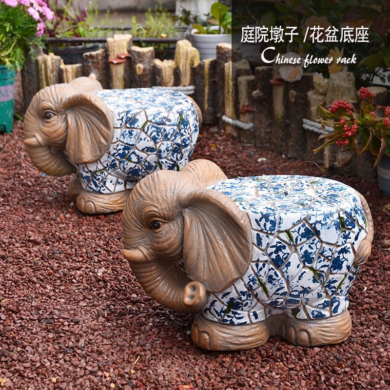 新品 特色庭院摆件手绘动物青花墩子花盆底座花园阳台户外凳