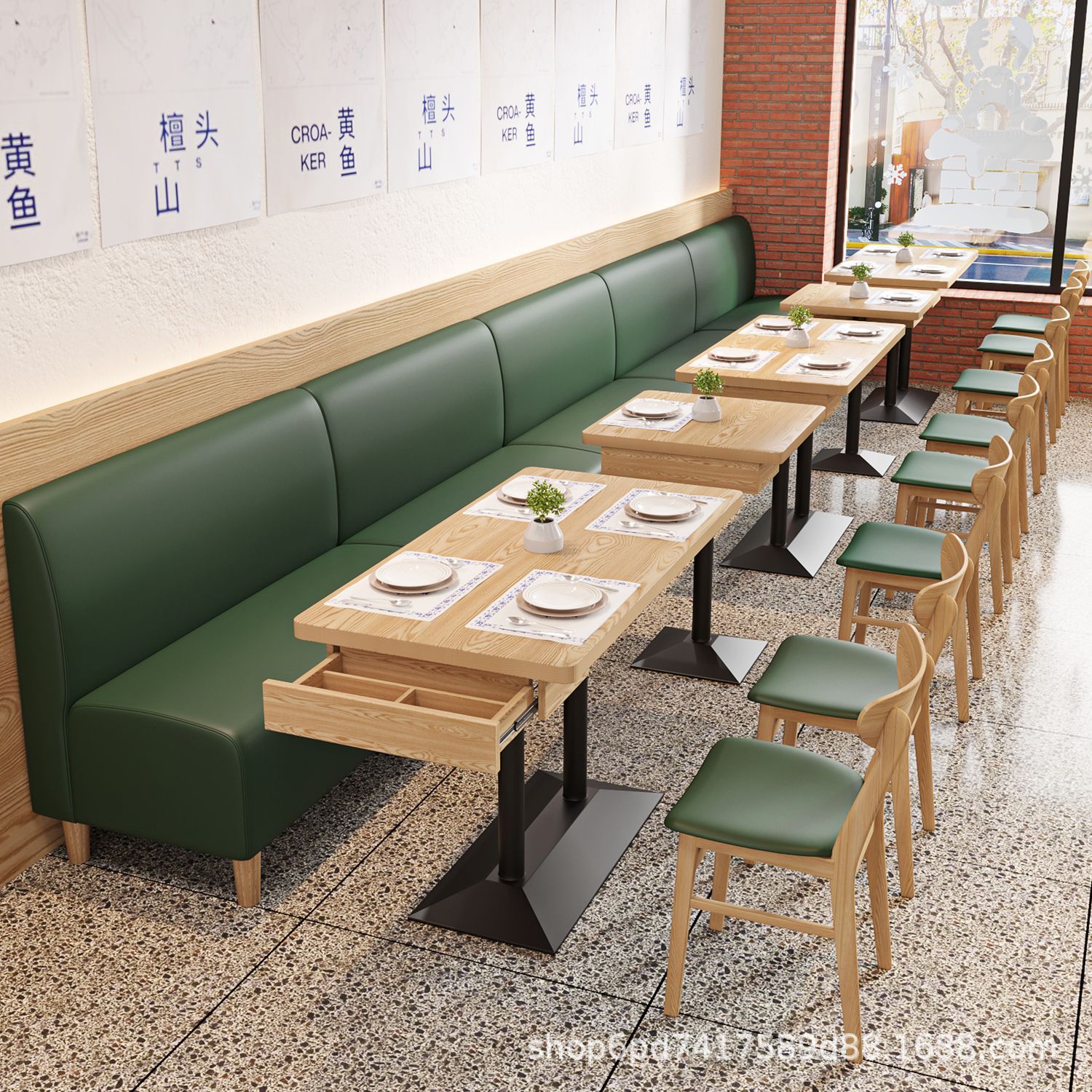 现代简约餐饮店咖啡厅桌椅组合饭店西餐馆主题餐厅靠墙卡座沙发