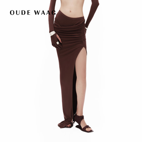 OUDE WAAG  优雅设计感垂坠抽褶针织不对称女装半裙