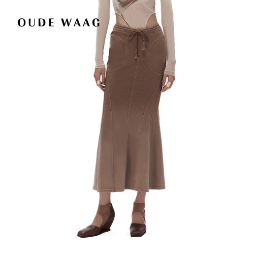 OUDE WAAG 复古做旧纯棉水洗弹力针织鱼尾半裙