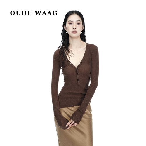 OUDEWAAGV领水溶羊毛针织上衣