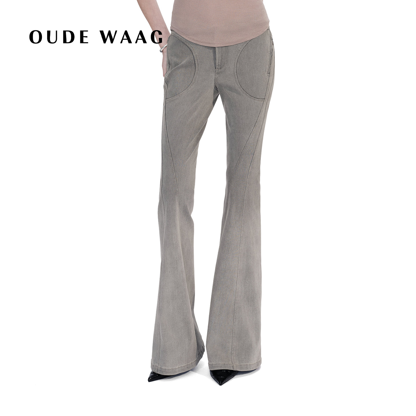 OUDE WAAG 26春夏新款  独特摩登洗水弹力喇叭牛仔裤