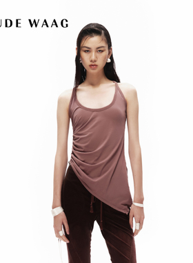 OUDE WAAG  亲肤露背不对称抽褶不对称女装背心