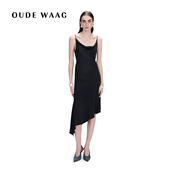 26春夏新款 OUDE WAAG 优雅摩登荡领旋转真丝吊带连衣裙小黑裙