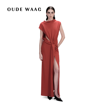 【童谣春晚同款】OUDE WAAG 新年红色气质蒂尔达纽结礼服连衣裙