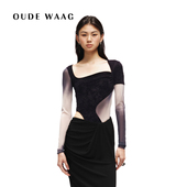 OUDE 连体衣 透视感亲肤软糯丝绒拼接印花女装 WAAG 经典