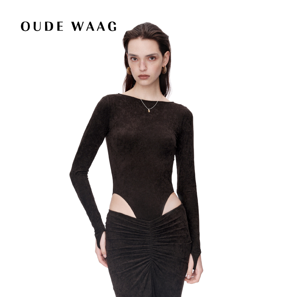 简约优雅纽结弹力丝绒连体衣