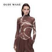 OUDE 抽象印花螺纹上衣 简约柔软亲肤连肩袖 WAAG 25秋冬新款