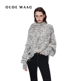 蓬松柔软独特垂坠感不对称翻领针织上衣 25秋冬新款 OUDE WAAG